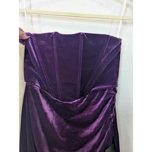 LULUS Glamorous Celebrations Purple Velvet Strapless Tulip Dress Womens Large - Picture 2 of 13